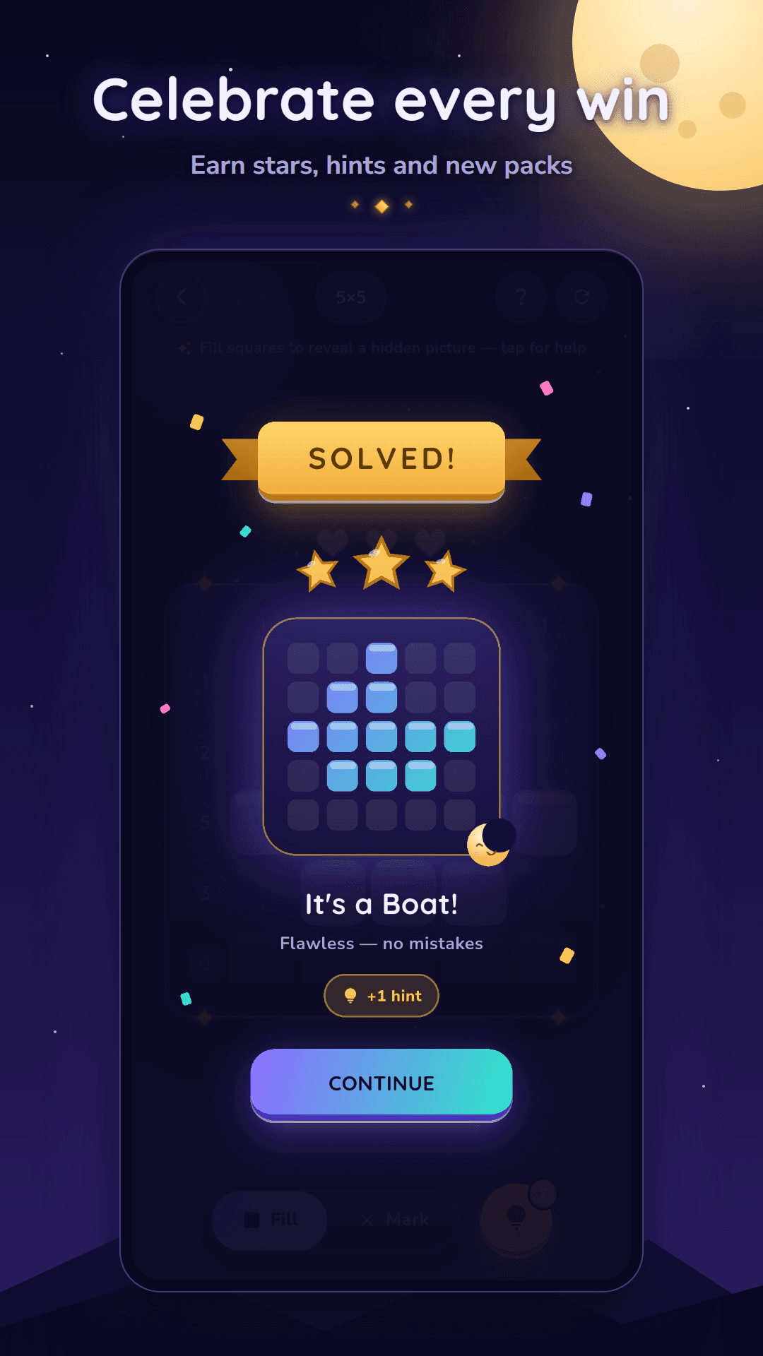 Solved nonogram puzzle revealing a pixel art picture